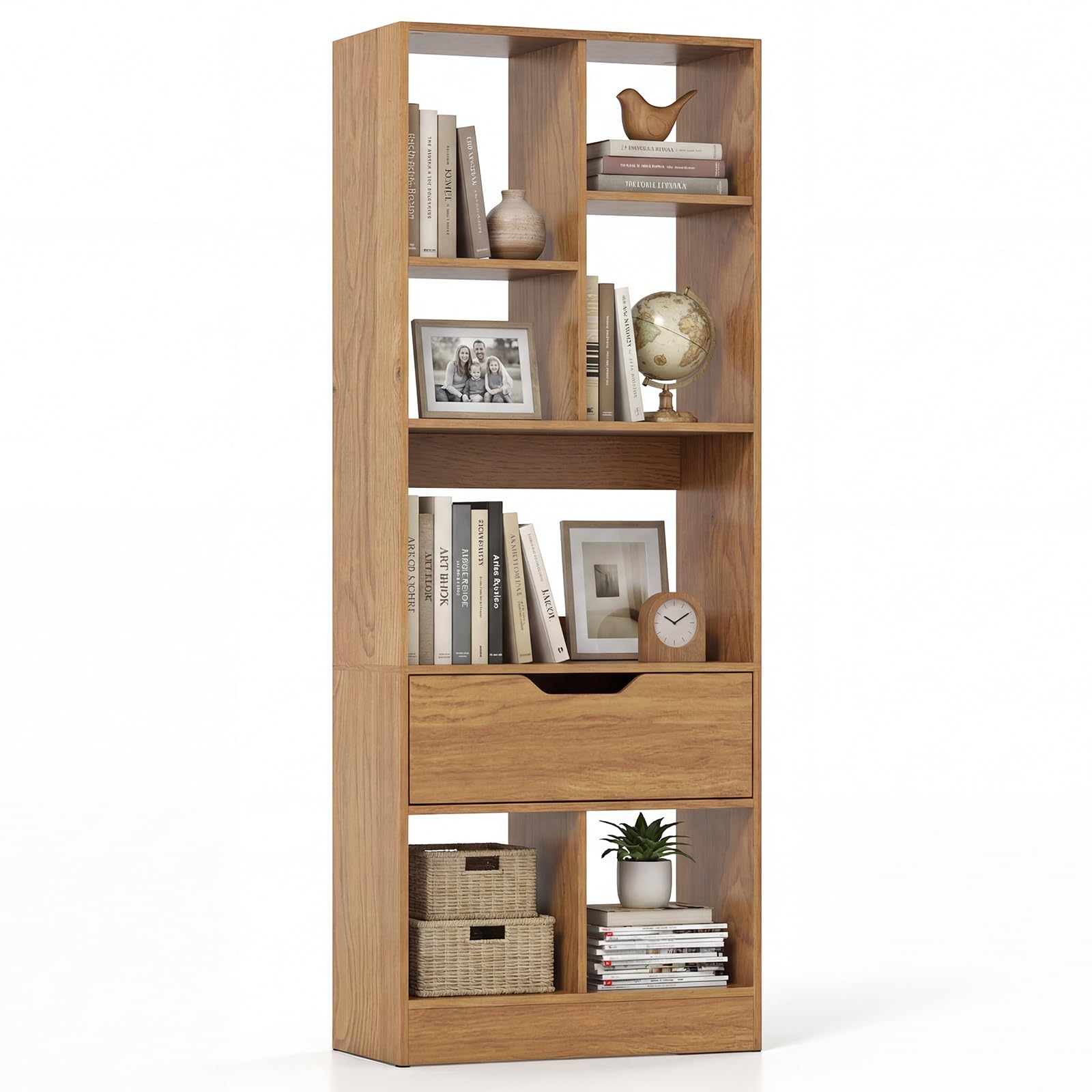 Tangkula 51” Tall Open Bookcase with Drawer 7-Cube Display Storage Cabinet(1/2)